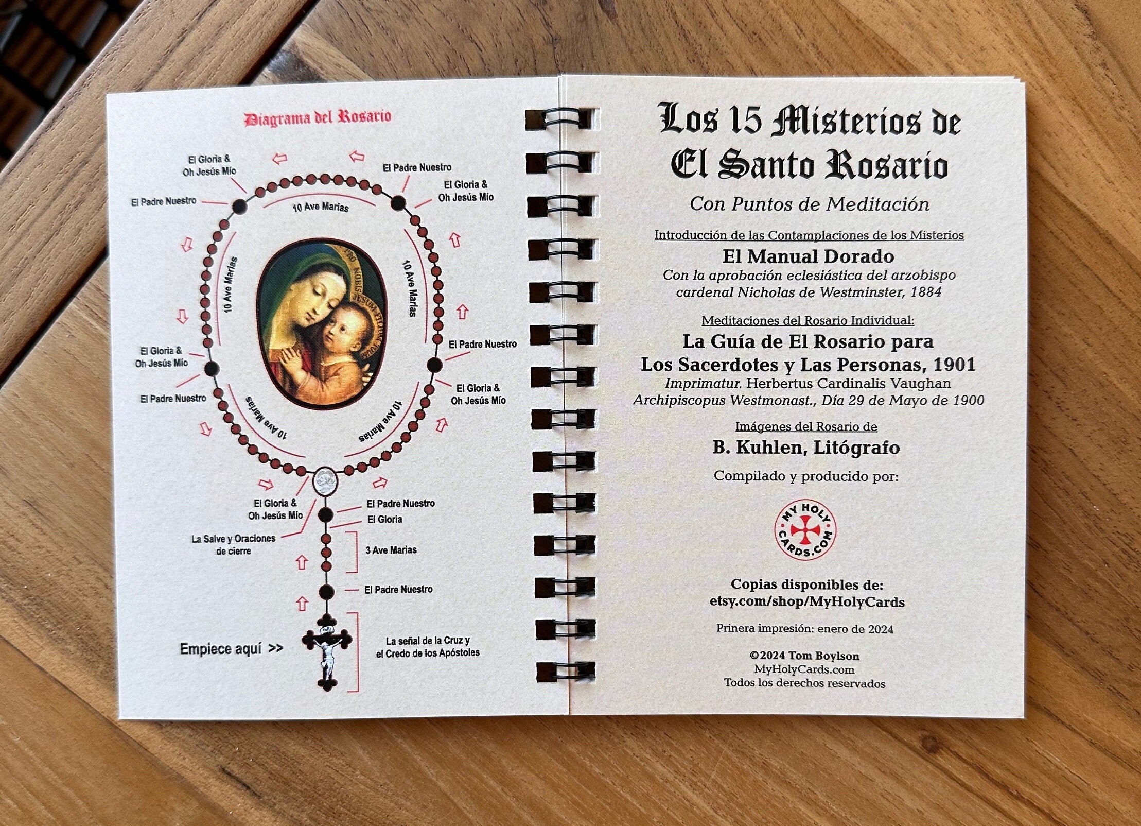 Spanish Rosary Meditation Book: 15 Mysteries, Pocket-Size, Traditional Catholic Prayer