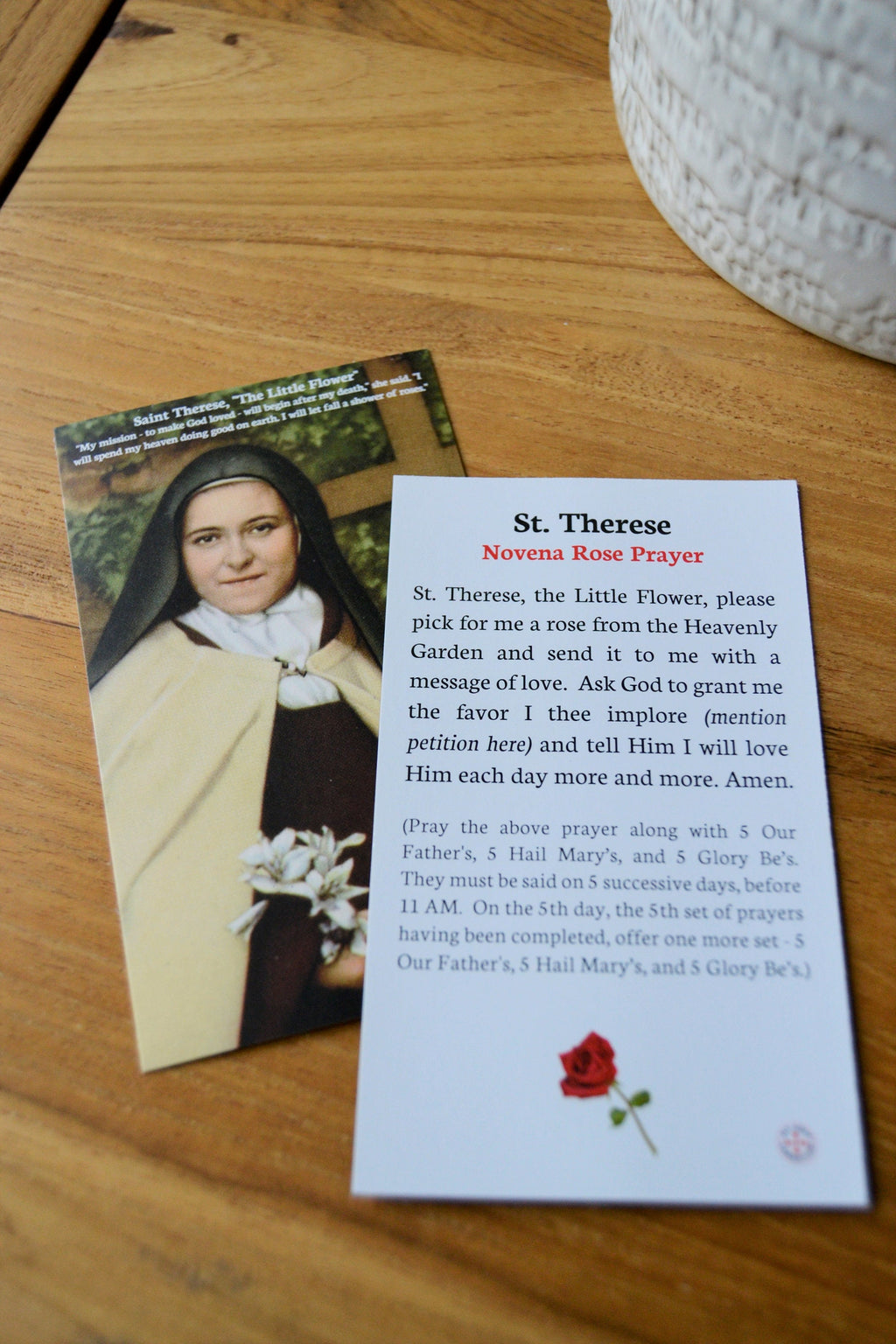 St. Therese Novena Rose Prayer Card - Catholic Devotion