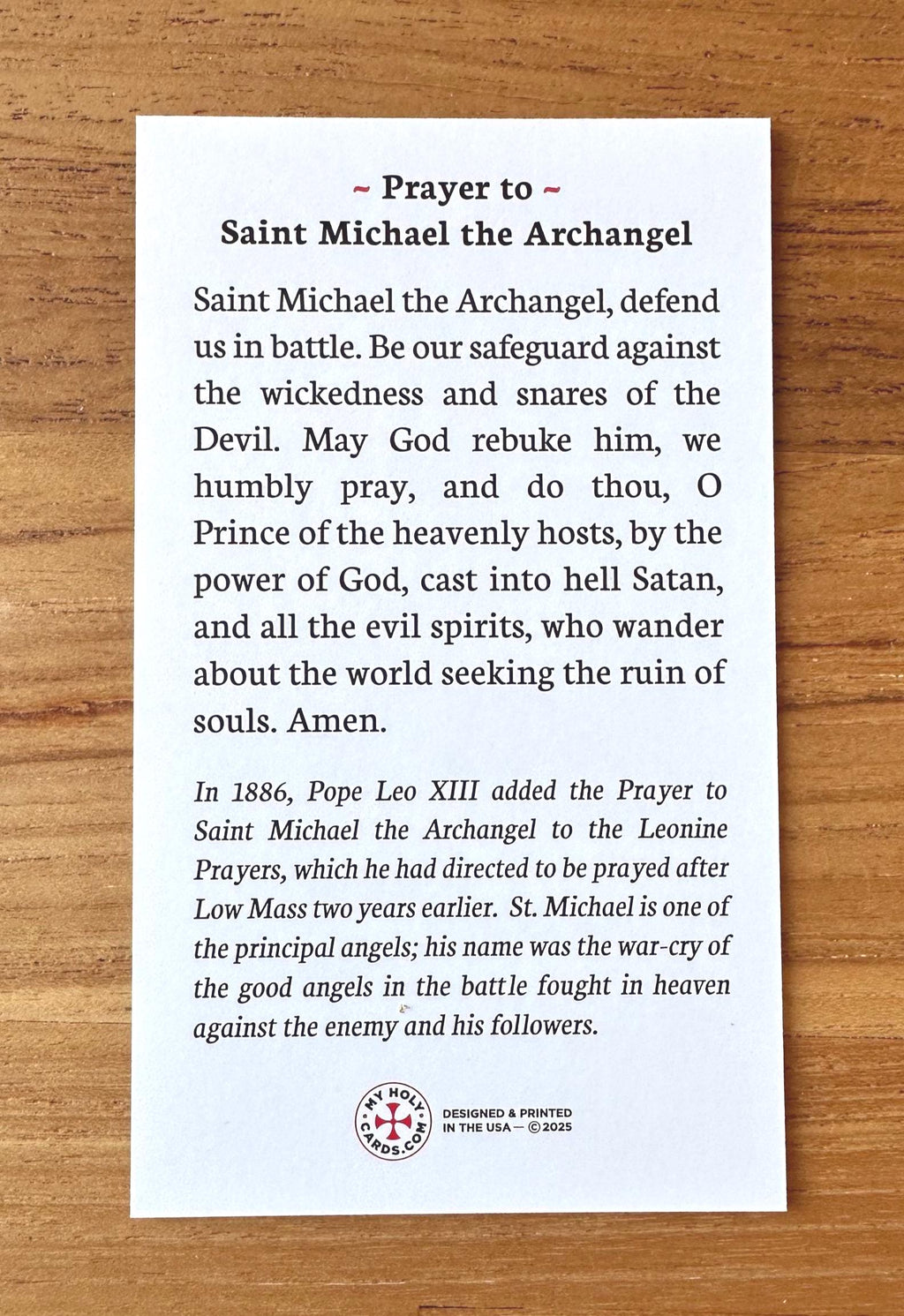 St Michael Archangel Holy Card: Catholic Prayer for Protection