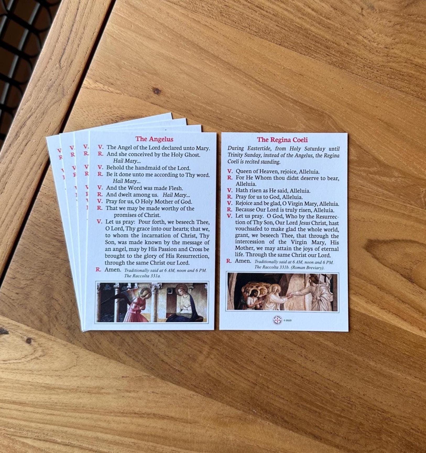 Angelus and Regina Coeli Prayer Cards: Catholic Traditional Prayers