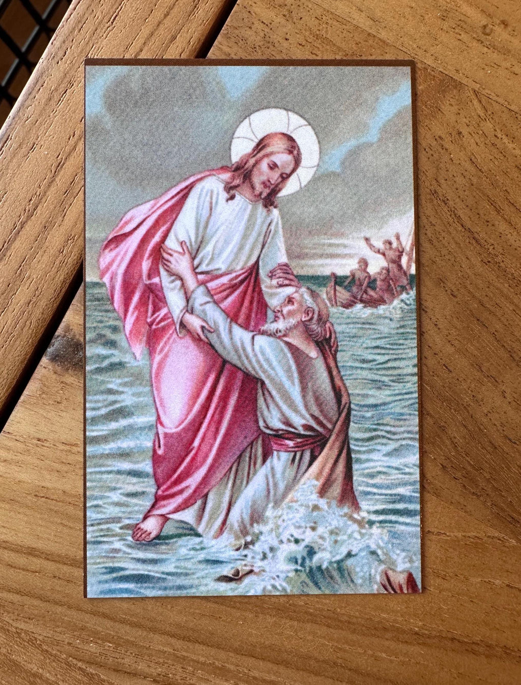 Be of Good Heart Holy Prayer Card: Matthew 14;26-33,  Jesus and St. Peter