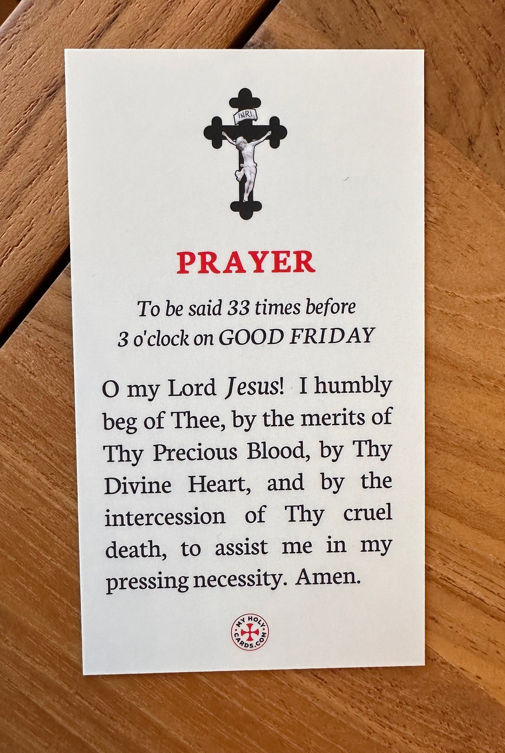 Good Friday Prayer Card, Catholic Lent Holy Card