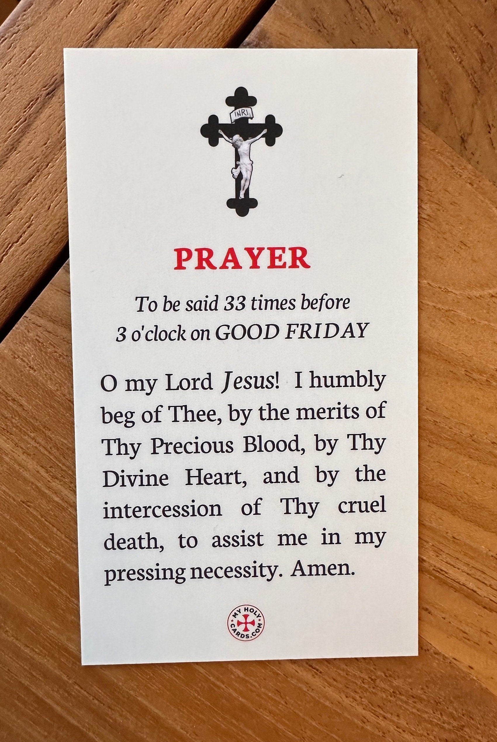 Good Friday Prayer Card, Catholic Lent Holy Card
