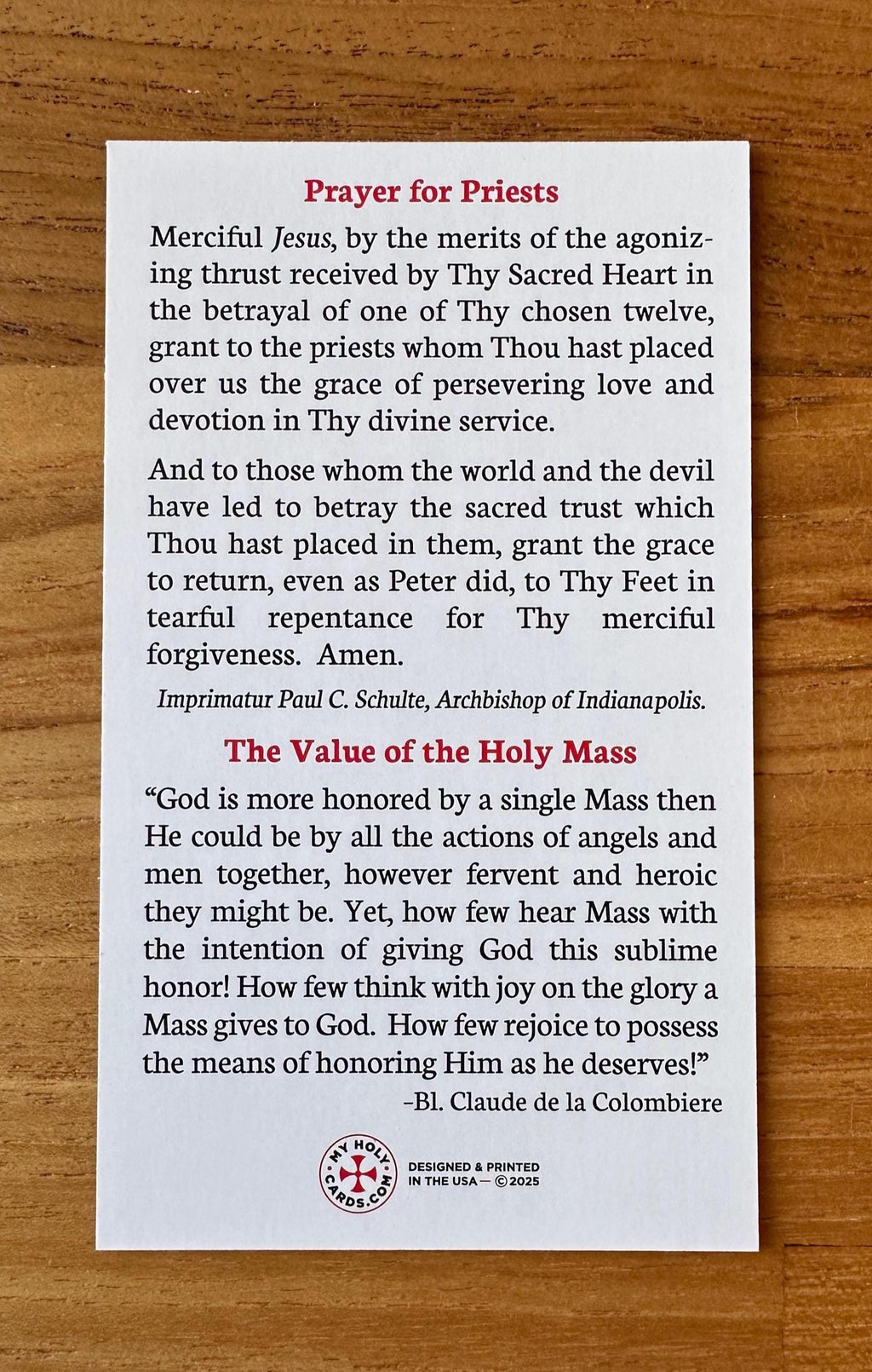 Prayer for Priests Holy Card: Pack of 5/10/25/50/100, Catholic Prayer