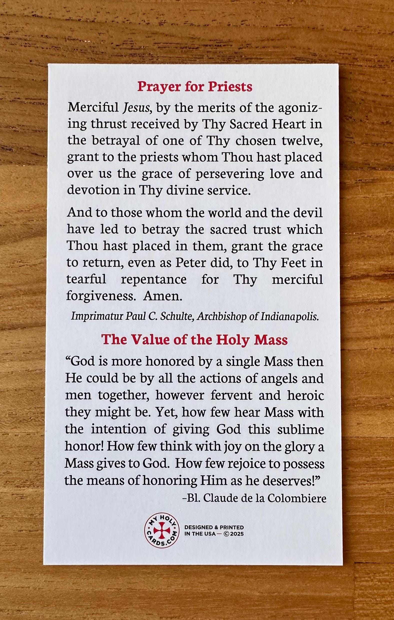 Prayer for Priests Holy Card: Pack of 5/10/25/50/100, Catholic Prayer