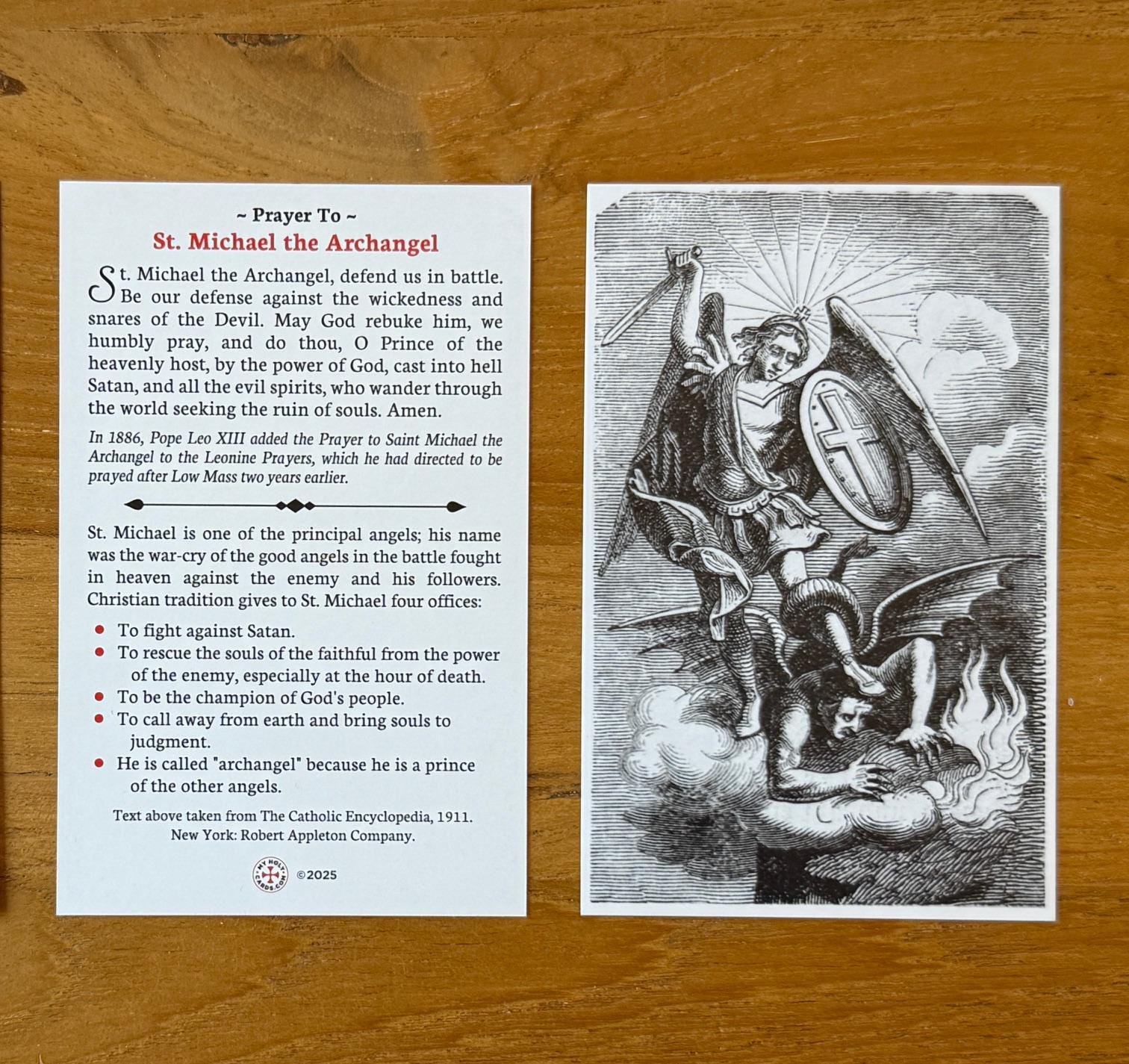 St Michael Archangel Holy Card: Catholic Prayer (Package of 5/10/25/50/100)