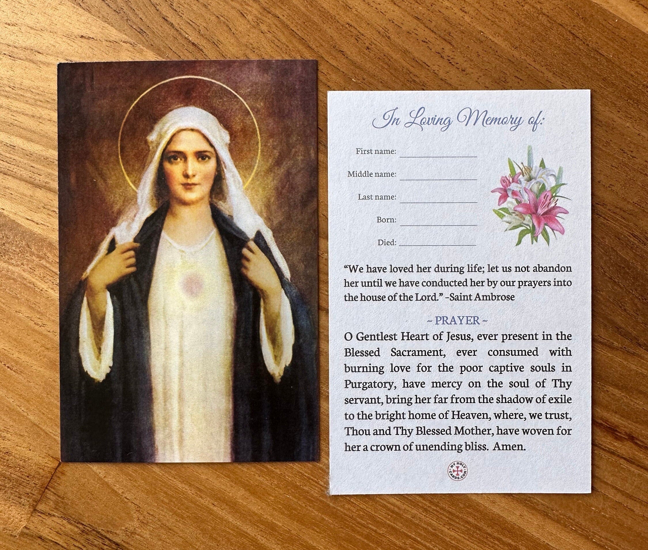 Personalized Memorial Bereavement Funeral Holy Card: FILL IN STYLE, Pack of 5/10/25/50/100
