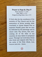Pope Saint Pius V Prayer Card - Catholic Devotional