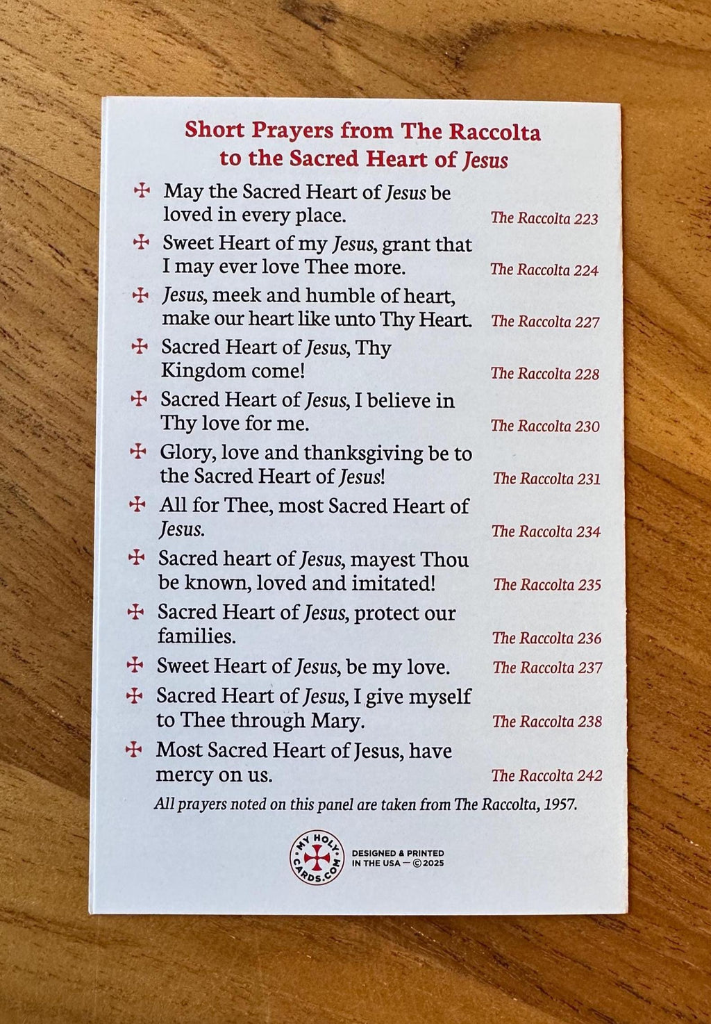 Sacred Heart of Jesus Prayer Card: Litany & Indulgenced Prayers