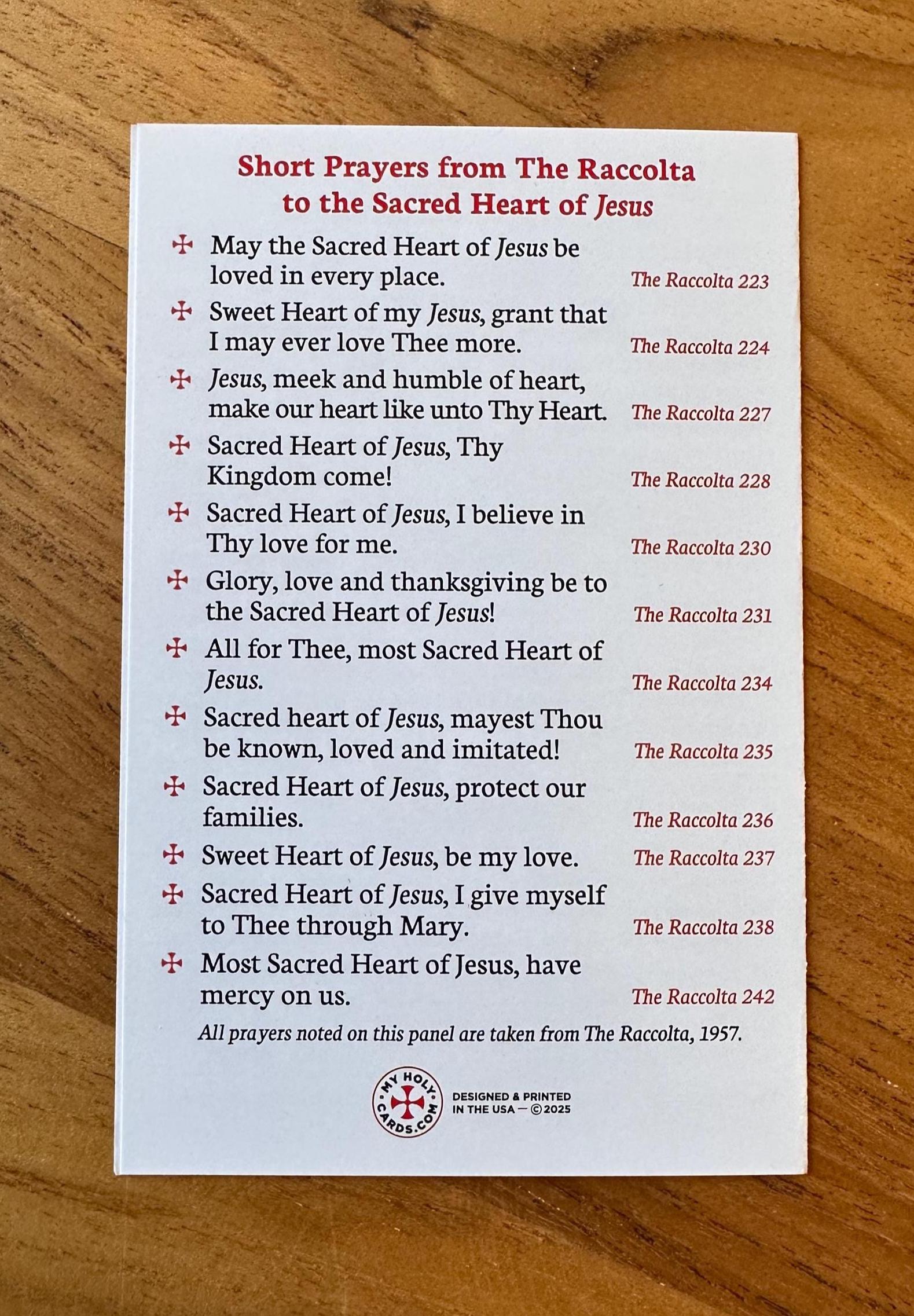 Sacred Heart of Jesus Prayer Card: Litany & Indulgenced Prayers