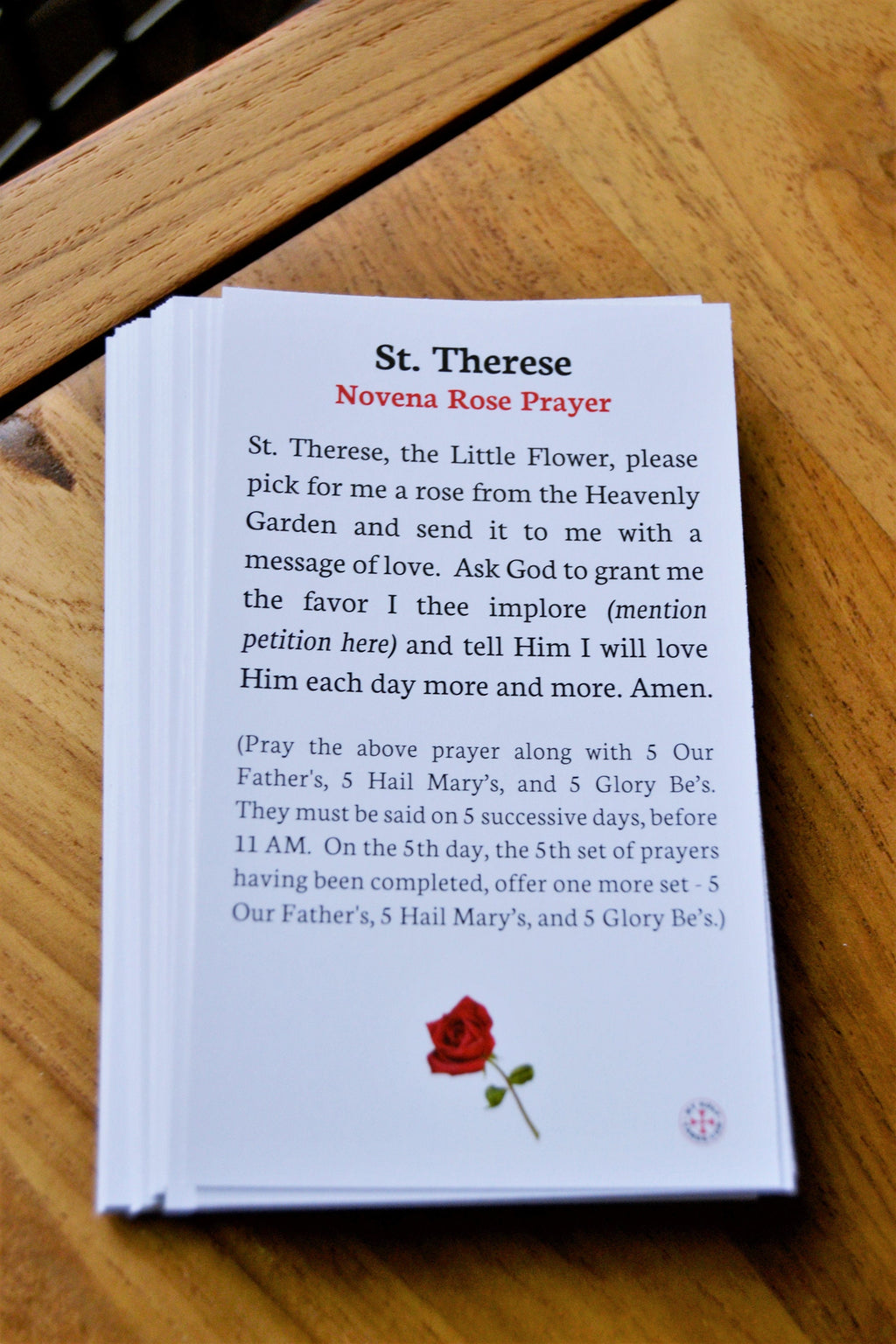 St. Therese Novena Rose Prayer Card - Catholic Devotion