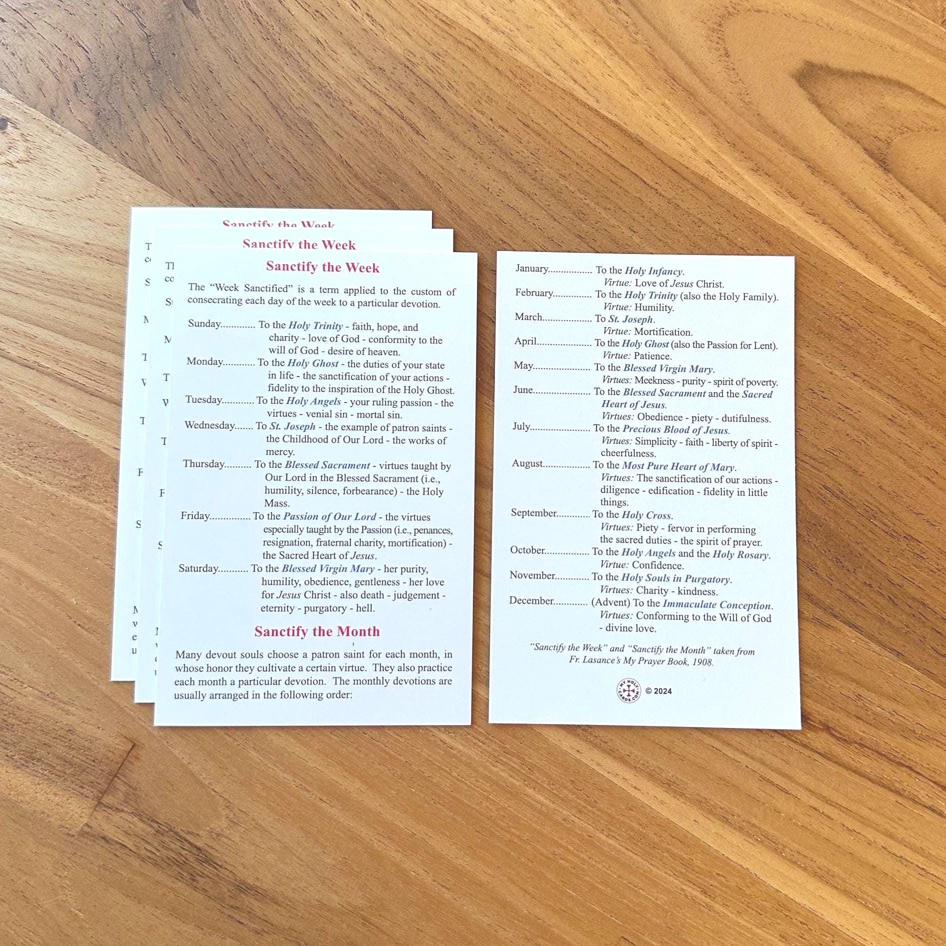 Sanctify the Week & Month Catholic Prayer Card - Fr. Lasance