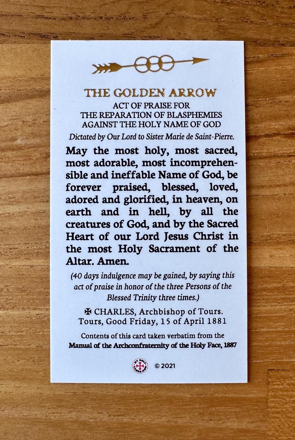 Holy Face of Jesus / Golden Arrow Prayer Holy Card with Raised Gold Foil