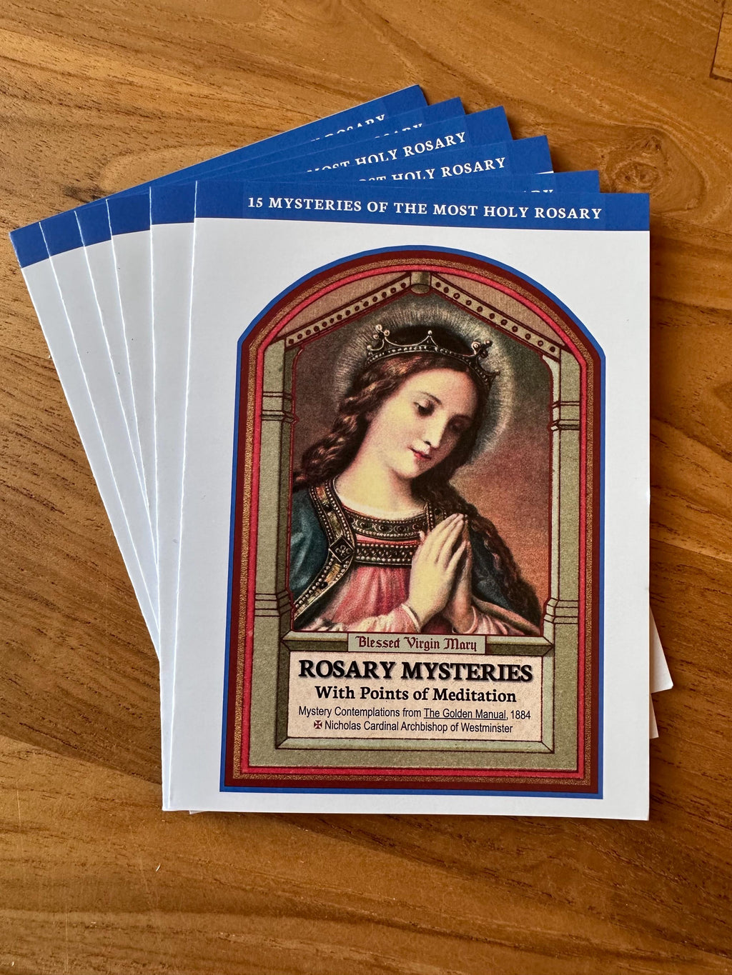 Catholic Rosary Prayer Card: 15 Mysteries, Meditation Points, How to Pray the Rosary