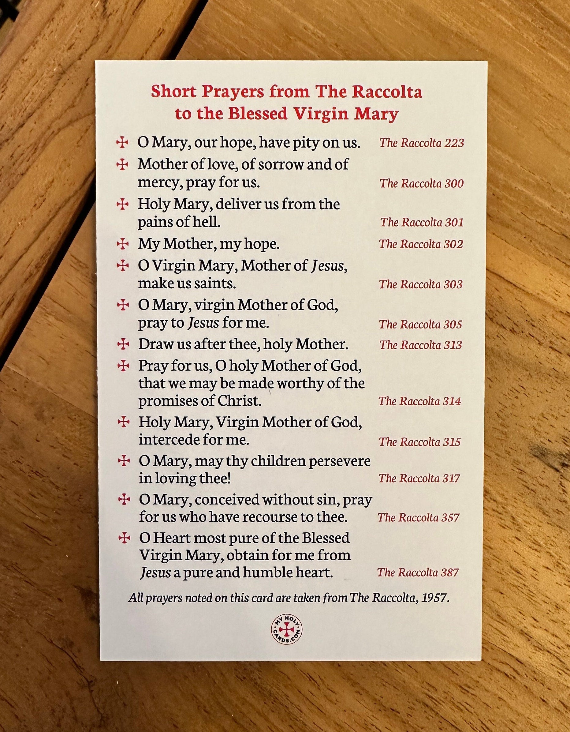 Blessed Virgin Mary Holy Card: Catholic Prayers from The Raccolta