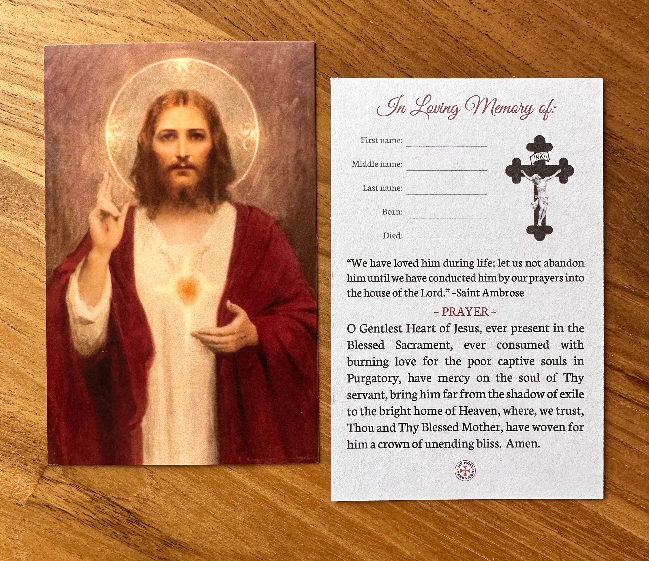 Personalized Memorial Bereavement Funeral Holy Card: FILL IN STYLE, Pack of 5/10/25/50/100
