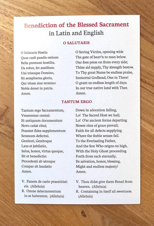 Benediction of the Blessed Sacrament Jumbo Holy Card: Latin & English (Pre-Vatican II), Catholic Prayer