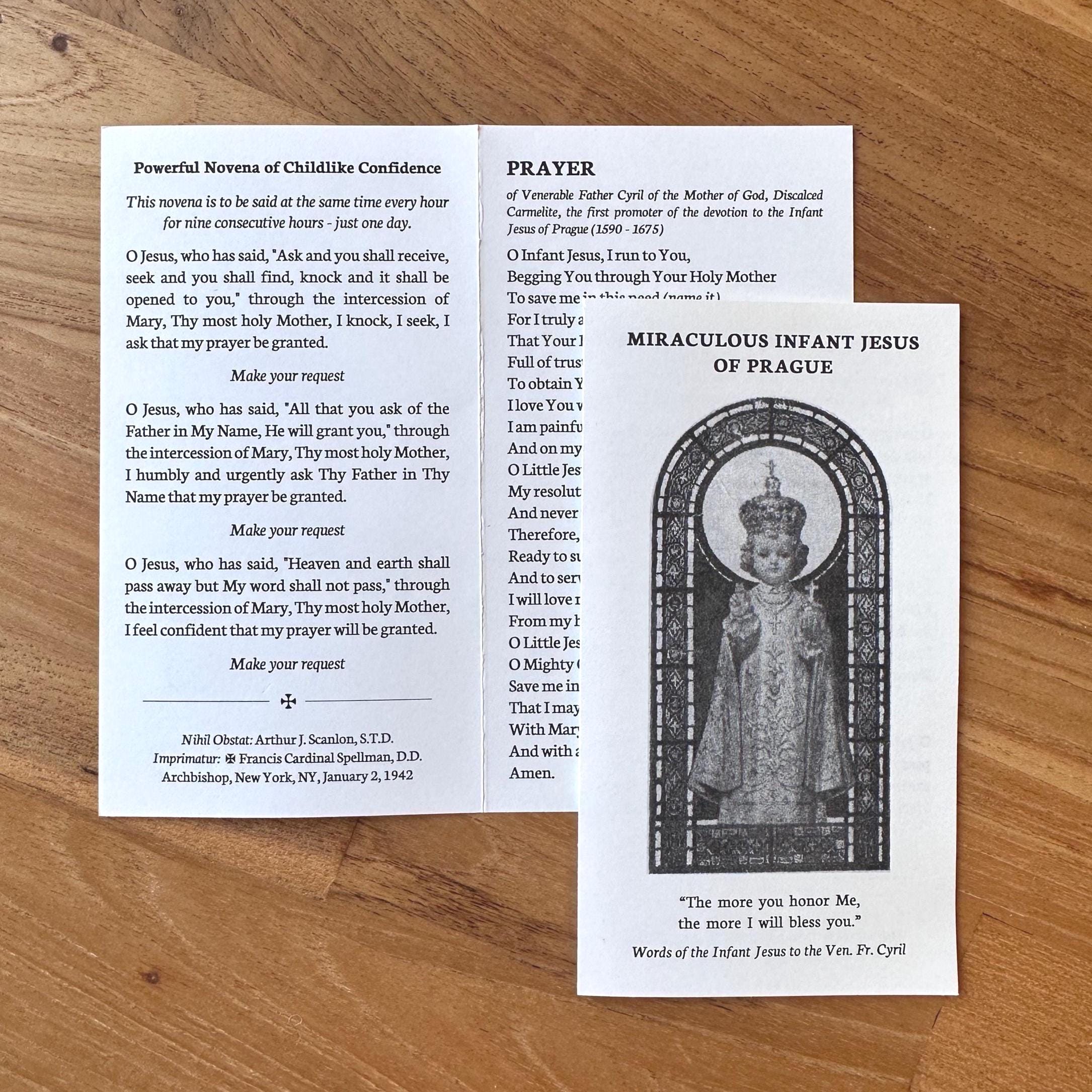 Infant Jesus of Prague Novena Prayers – Catholic Prayer Card