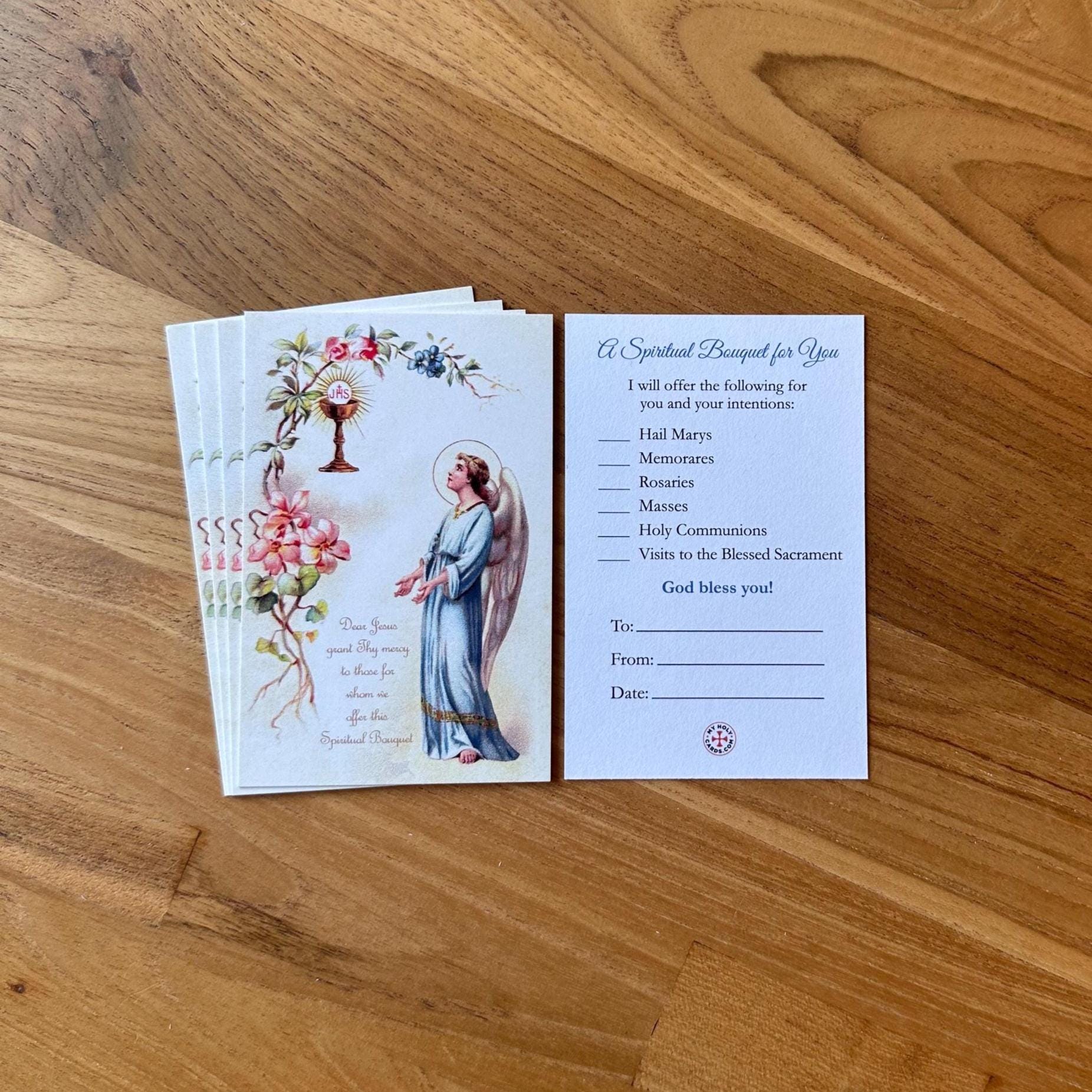 Spiritual Bouquet Holy Cards: Package of 5/10/25/50/100, Catholic Prayer