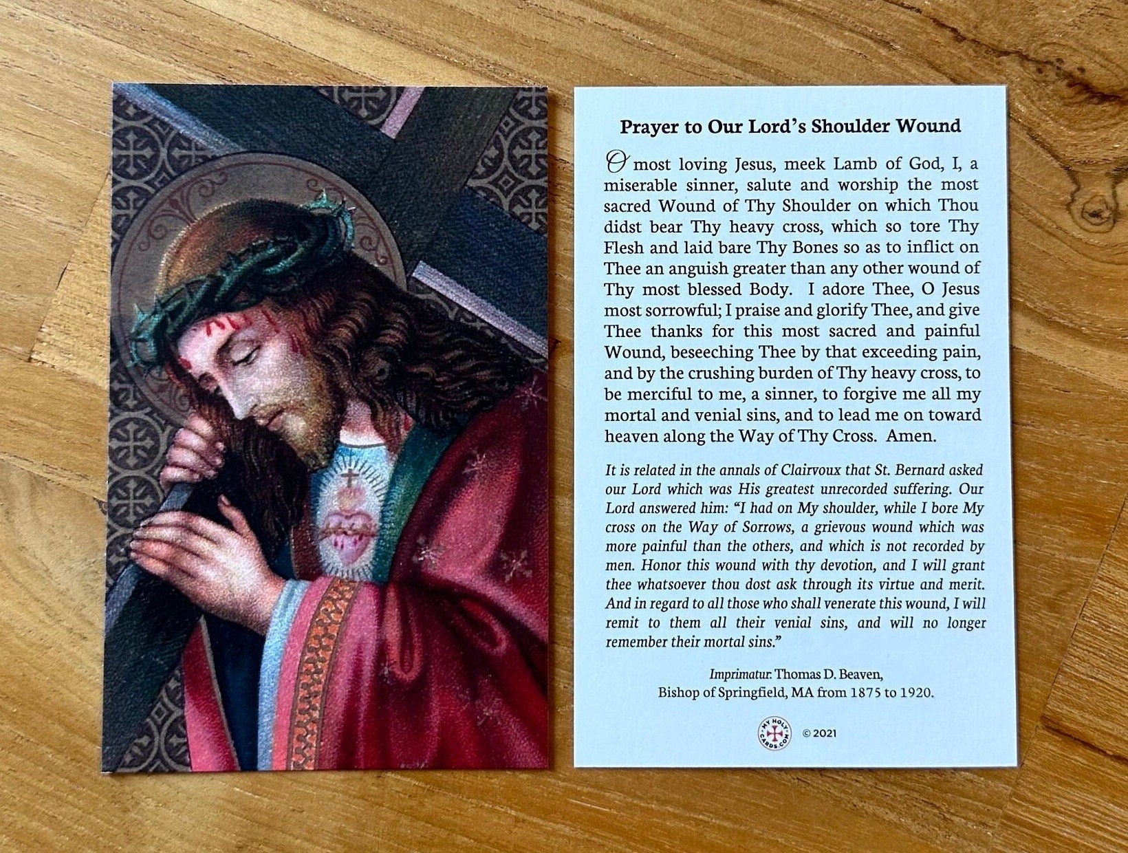 Our Lord's Shoulder Wound Prayer Holy Card - Pack of 5/10/25/50/100