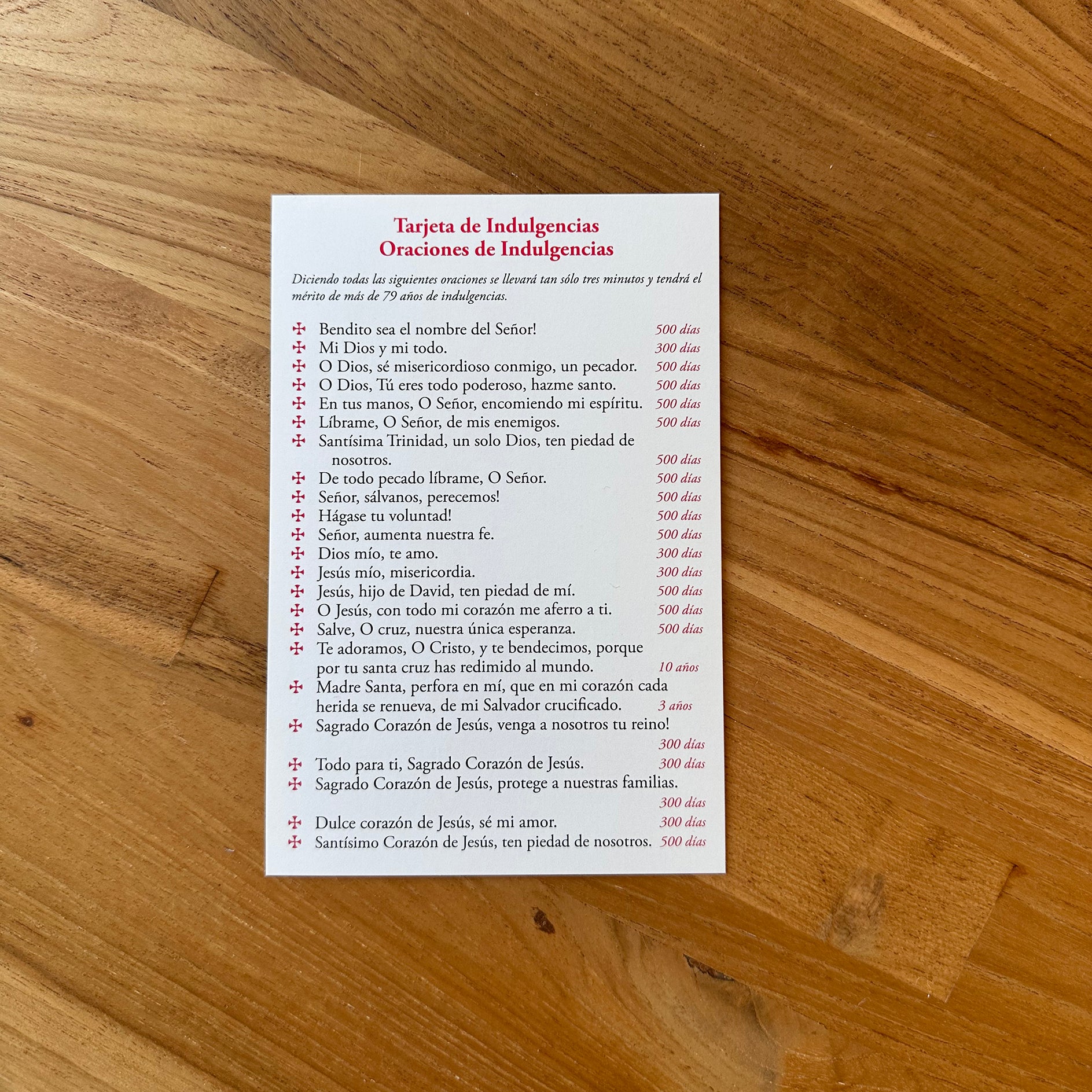 Jumbo Indulgenced Prayers Holy Card: Short Catholic Prayers from the Raccolta