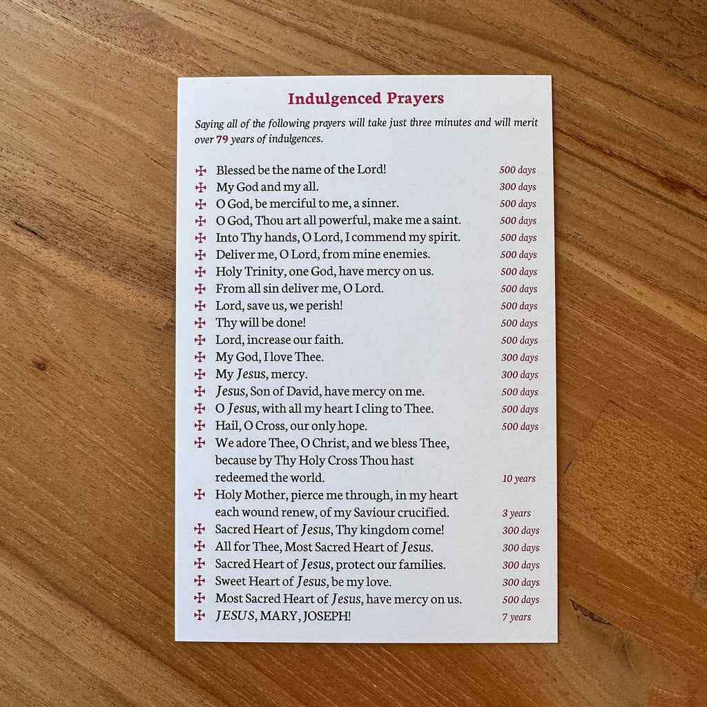 Jumbo Indulgenced Prayers Holy Card: Short Catholic Prayers from the Raccolta