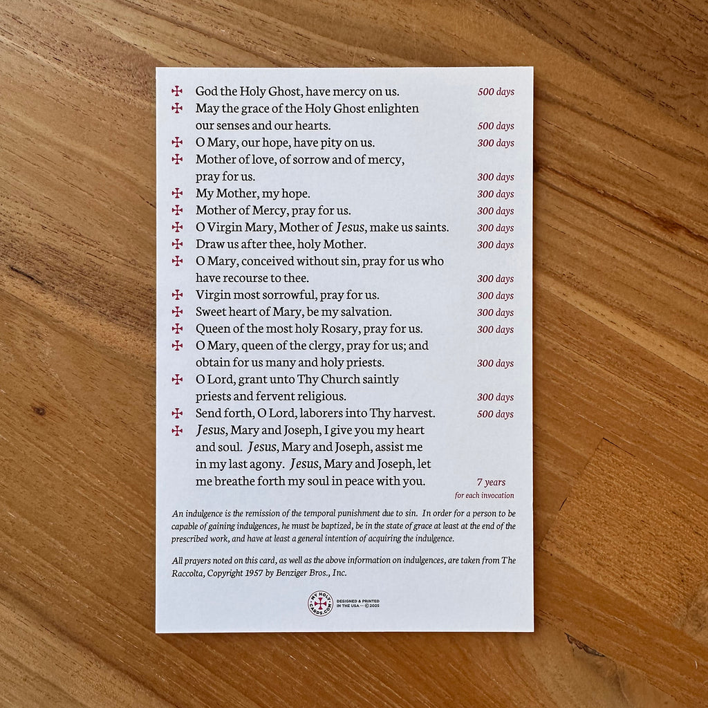 Jumbo Indulgenced Prayers Holy Card: Short Catholic Prayers from the Raccolta