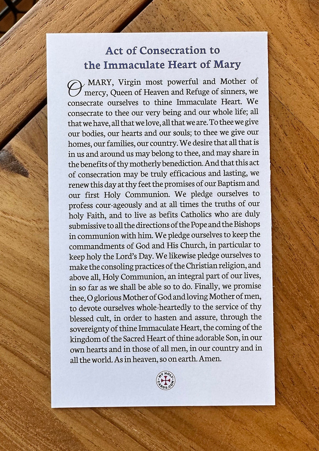 Immaculate Heart of Mary Prayer Cards: Act of Consecration (3x5 in)