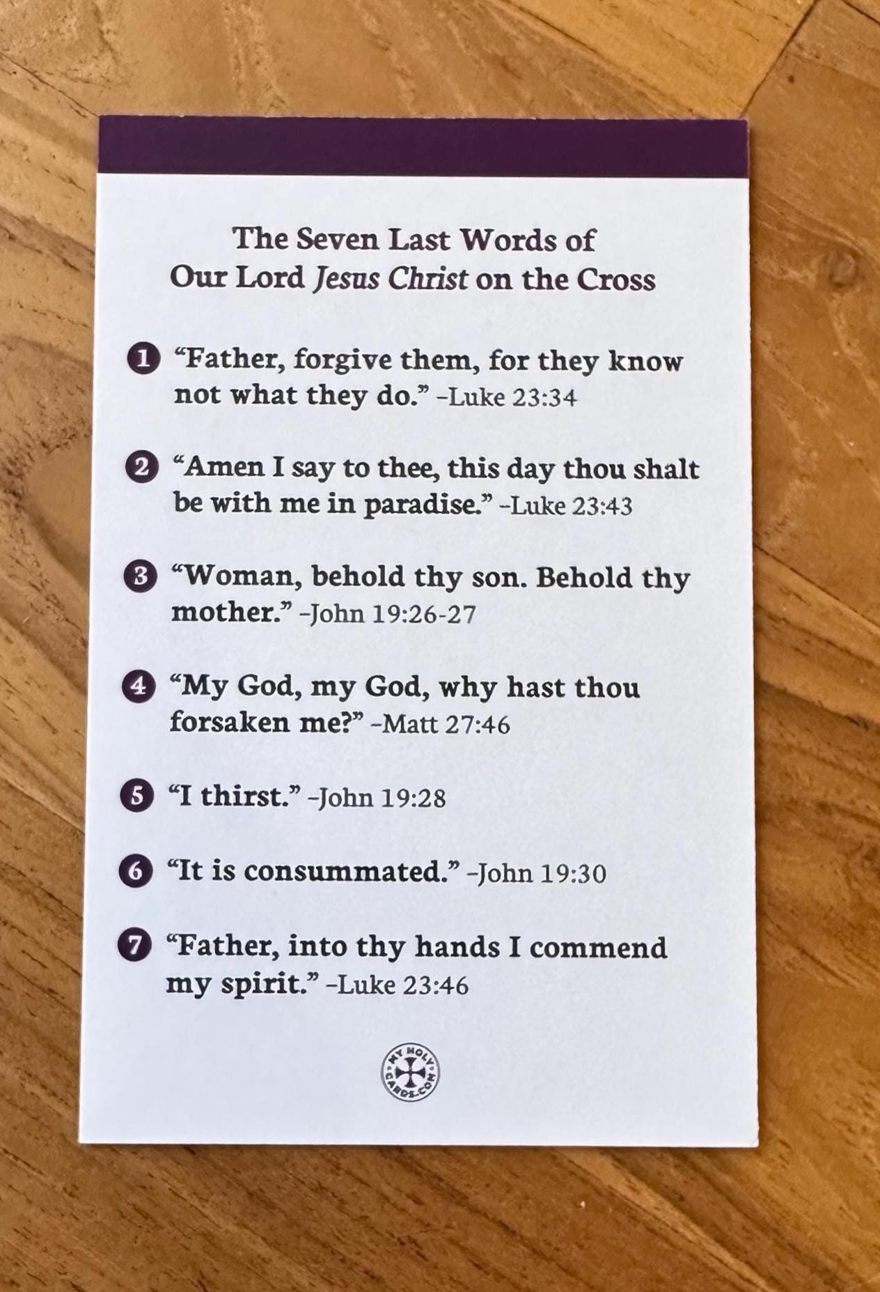 Seven Last Words of Jesus Holy Card: Catholic Prayer, Lenten Devotion