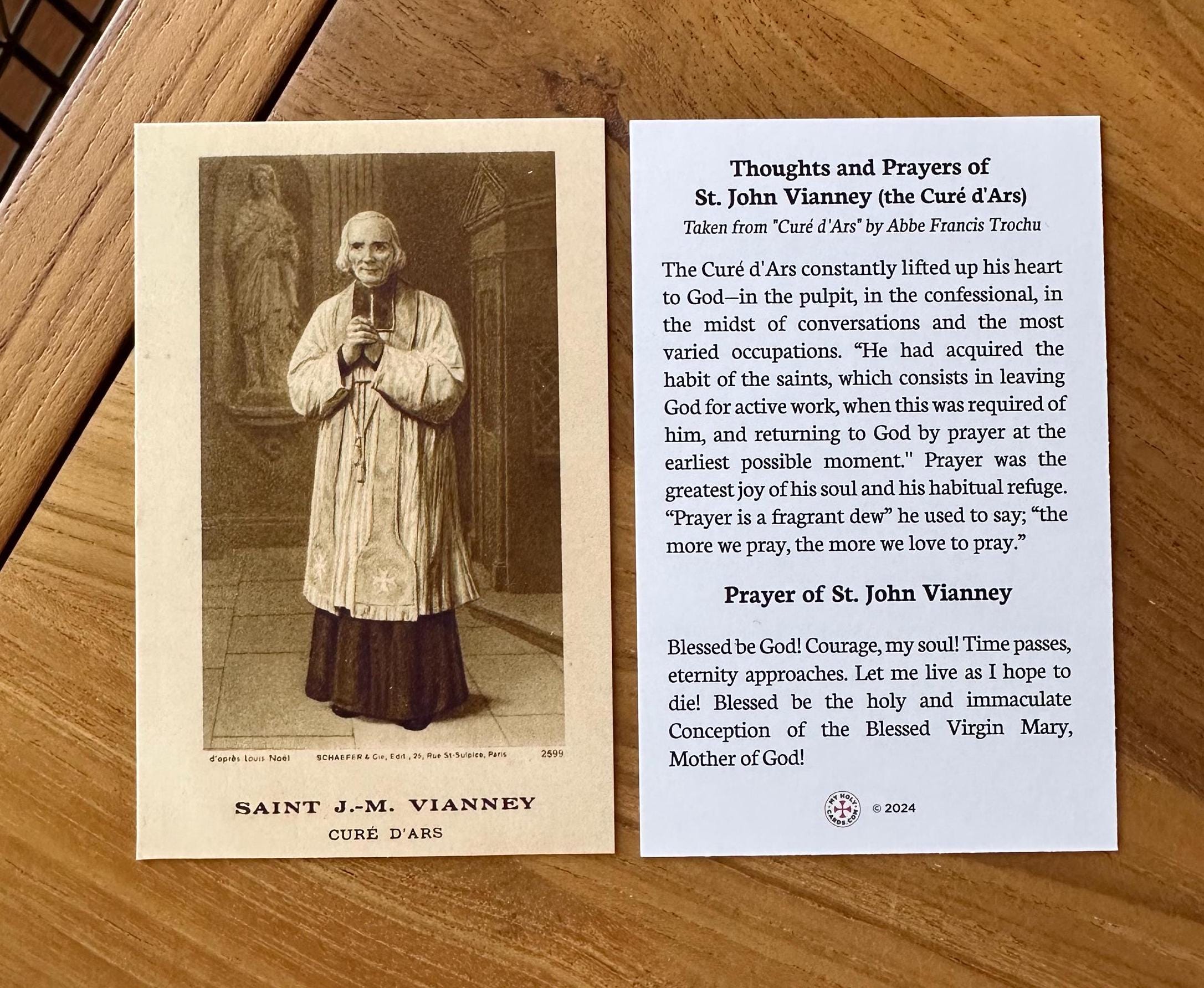 Saint John Vianney Holy Card: Catholic Prayer Card - Cure of Ars