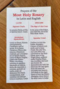 Latin English Rosary Prayers Holy Cards - Pack of 5/10/25/50/100, Catholic