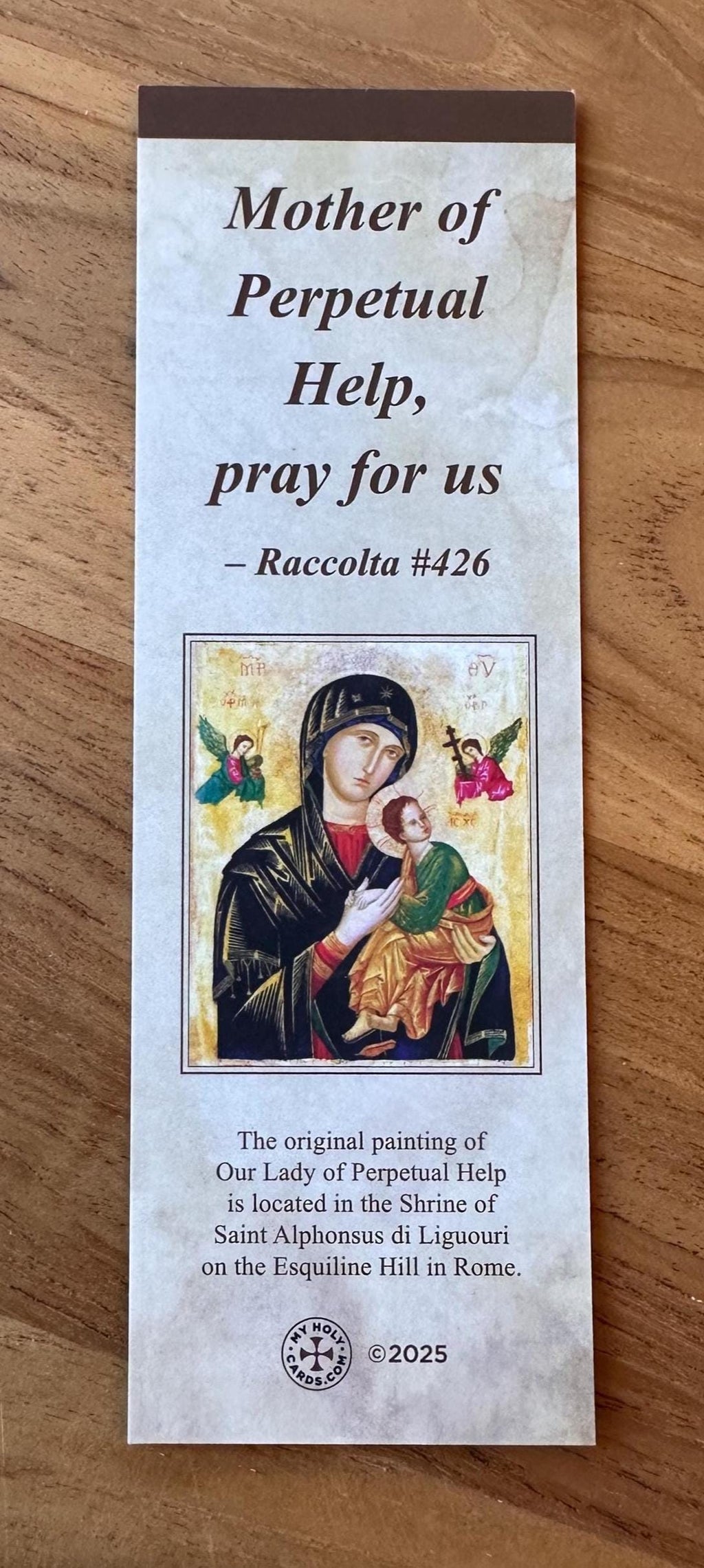 Our Lady of Perpetual Help Prayer Card Bookmark: Catholic Devotion, Suede Finish
