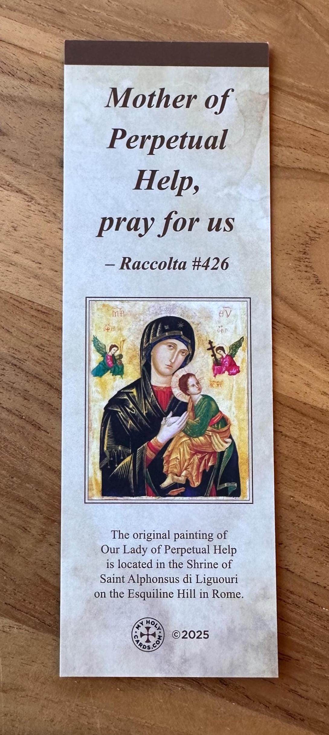 Our Lady of Perpetual Help Prayer Card Bookmark: Catholic Devotion, Suede Finish