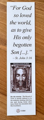 Shroud of Turin Bookmark Prayer Card - SUEDE PAPER FINISH