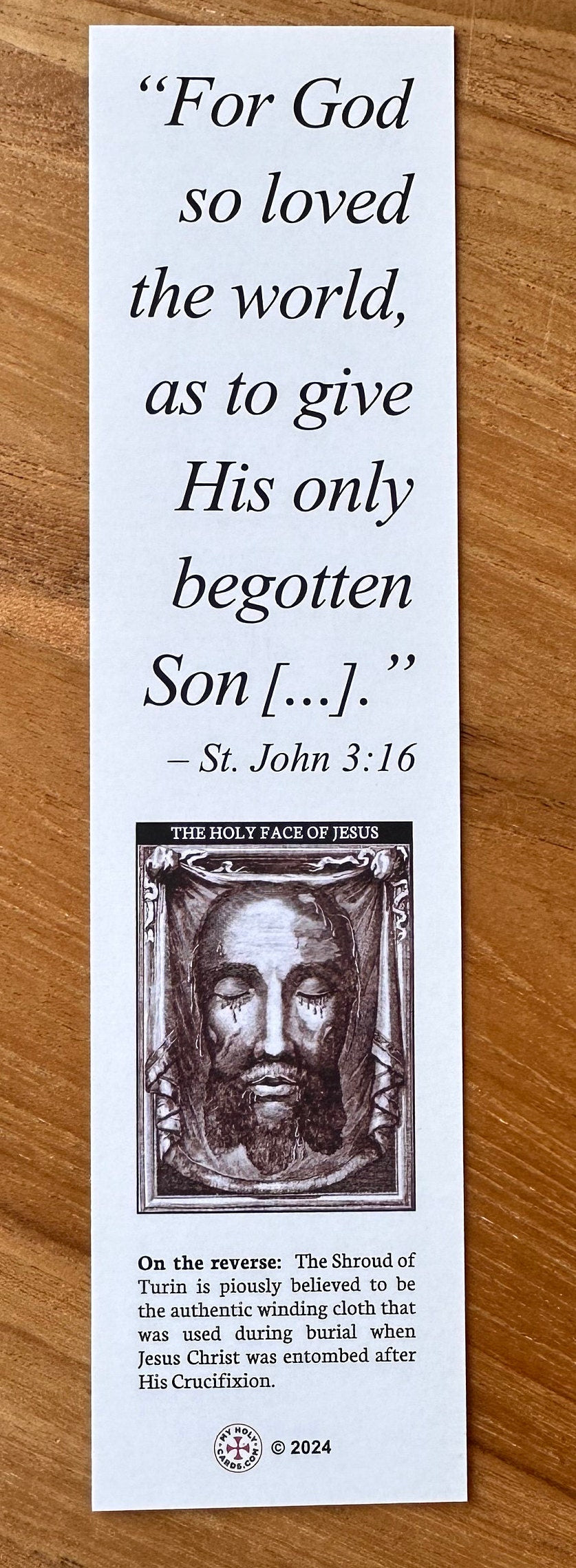 Shroud of Turin Bookmark Prayer Card - SUEDE PAPER FINISH