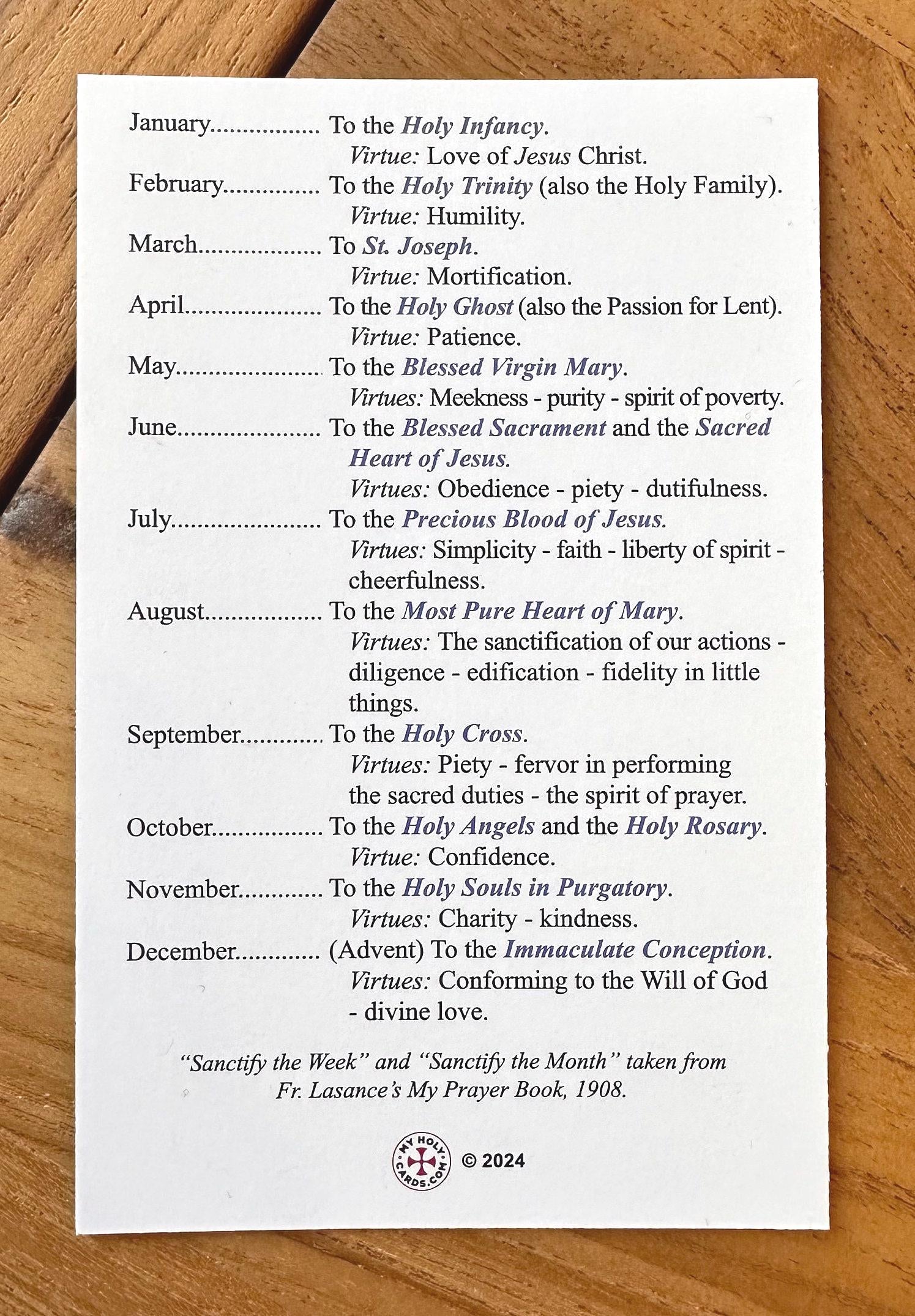 Sanctify the Week & Month Catholic Prayer Card - Fr. Lasance