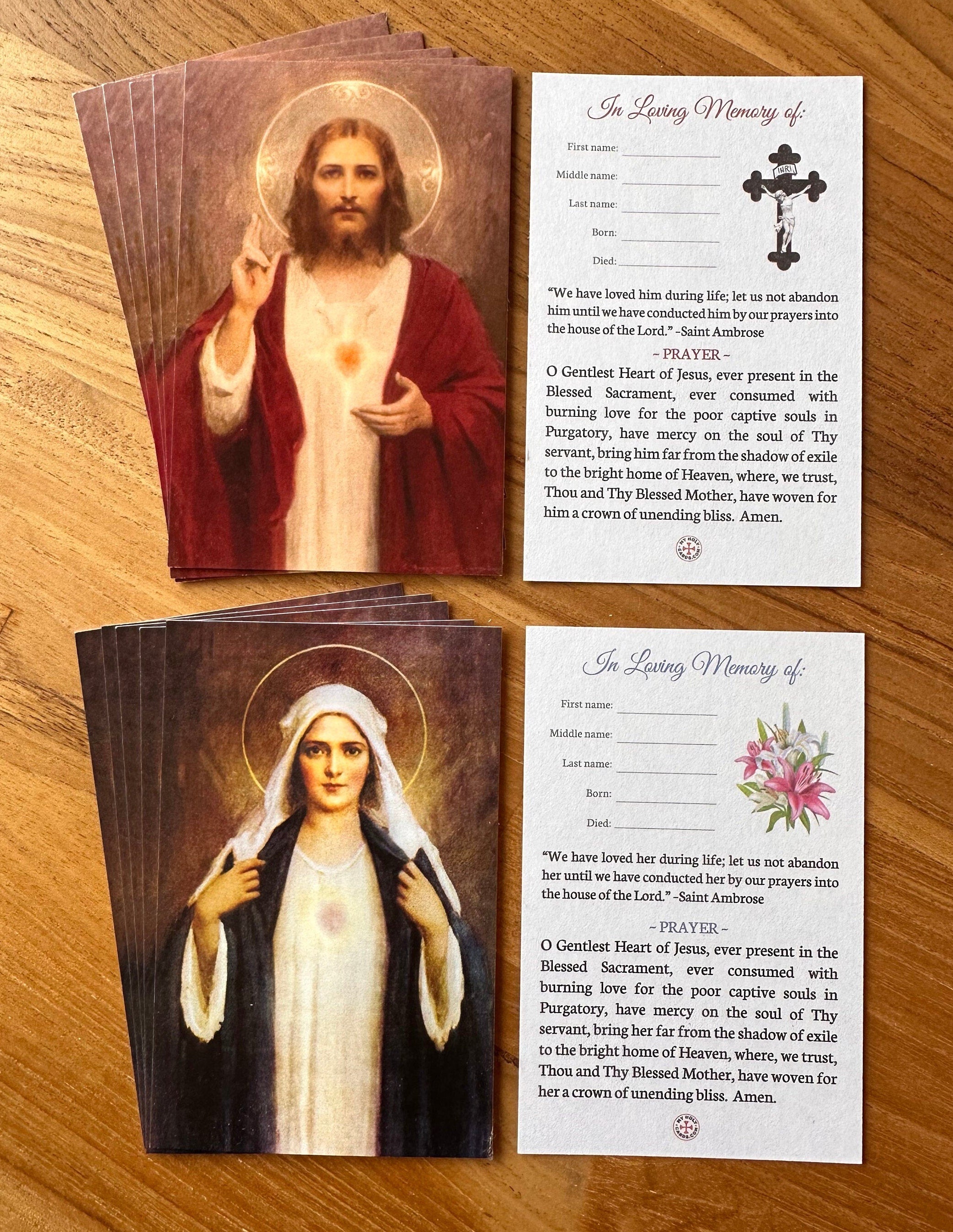 Personalized Memorial Bereavement Funeral Holy Card: FILL IN STYLE, Pack of 5/10/25/50/100