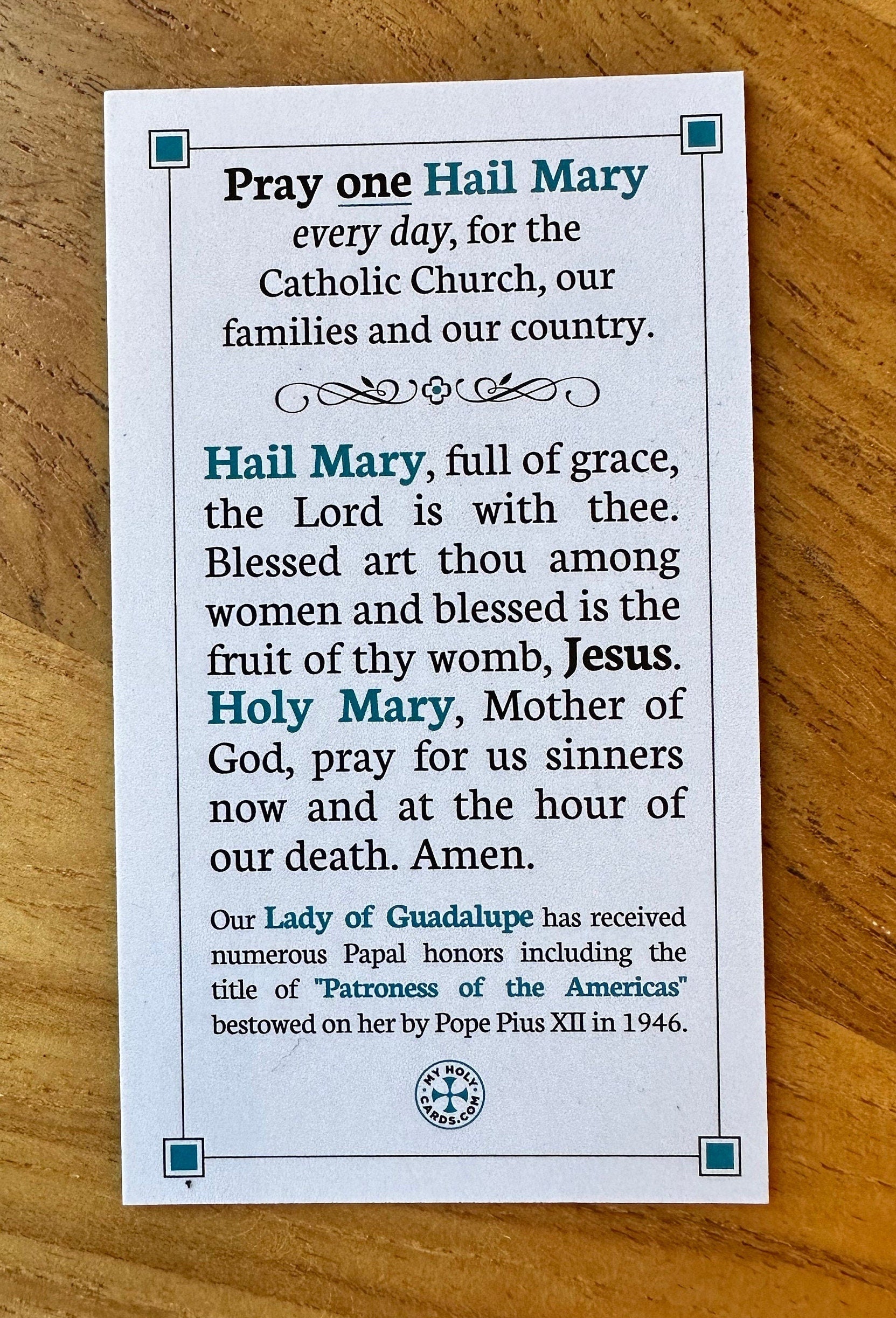 Our Lady of Guadalupe Holy Card: Catholic Prayer for Country & Family