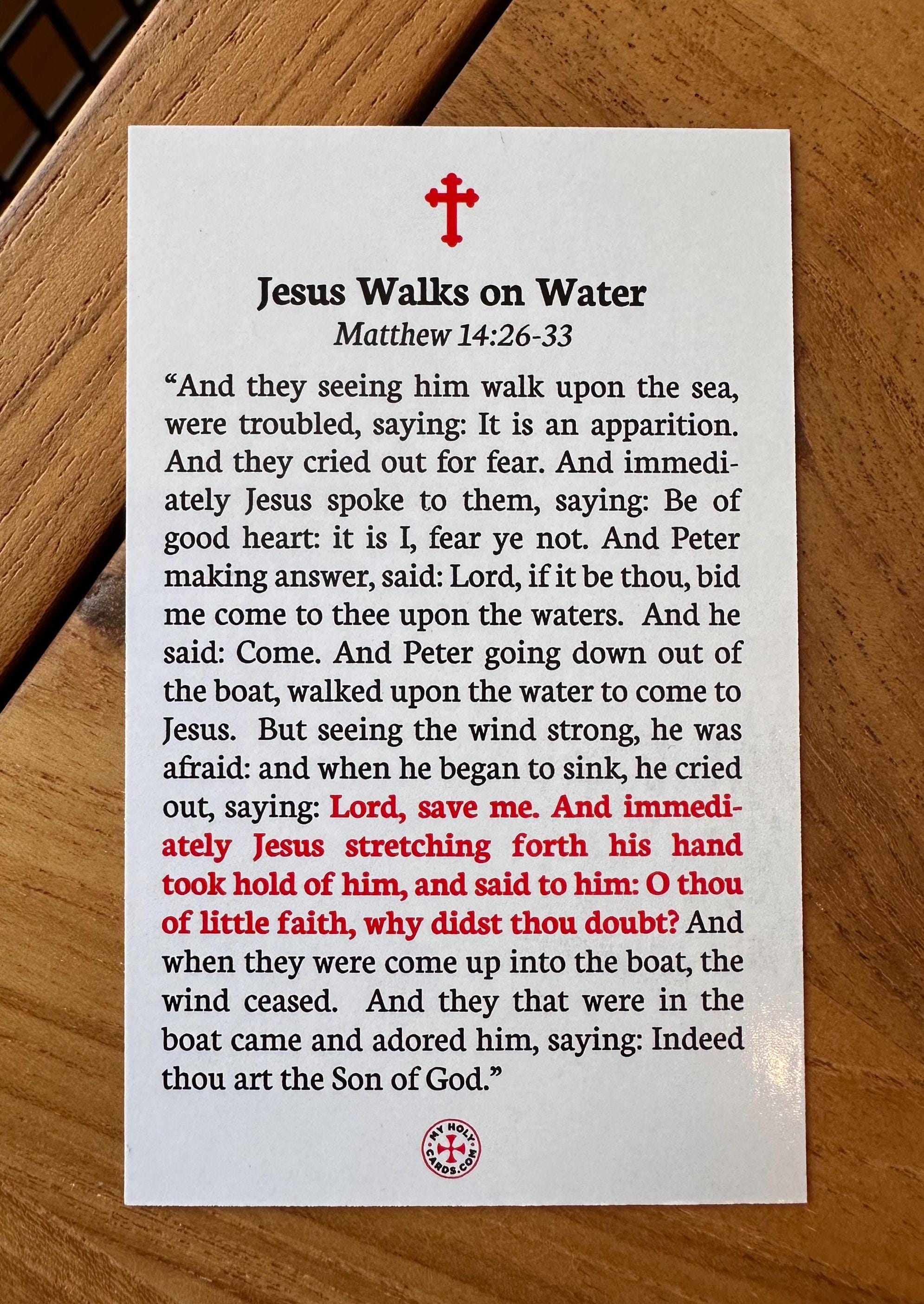Be of Good Heart Holy Prayer Card: Matthew 14;26-33,  Jesus and St. Peter