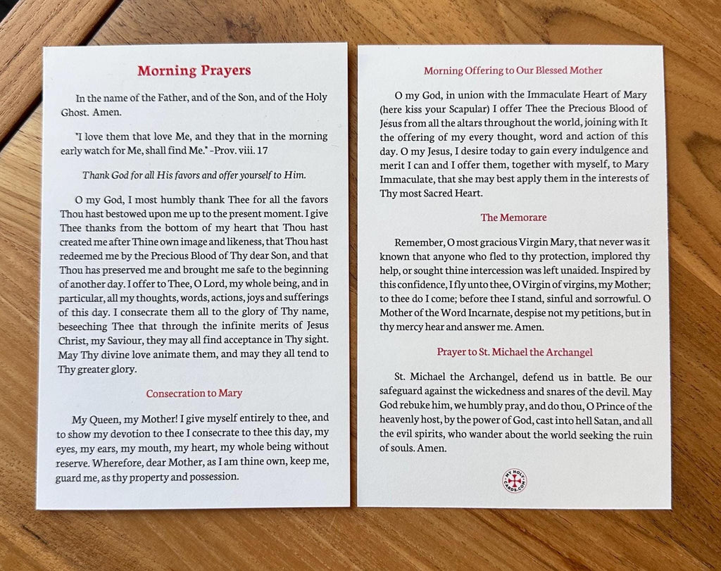 Catholic Morning & Evening Prayers 2 Card Set,  Jumbo Size, Traditional Prayers