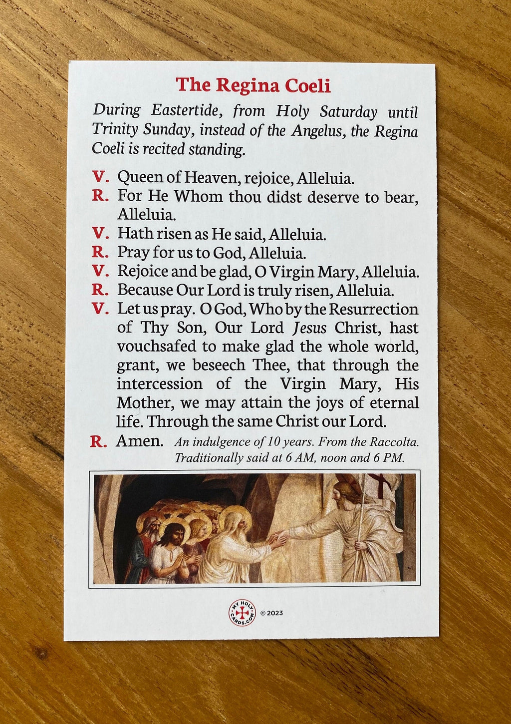 Angelus and Regina Coeli Prayer Cards: Catholic Traditional Prayers