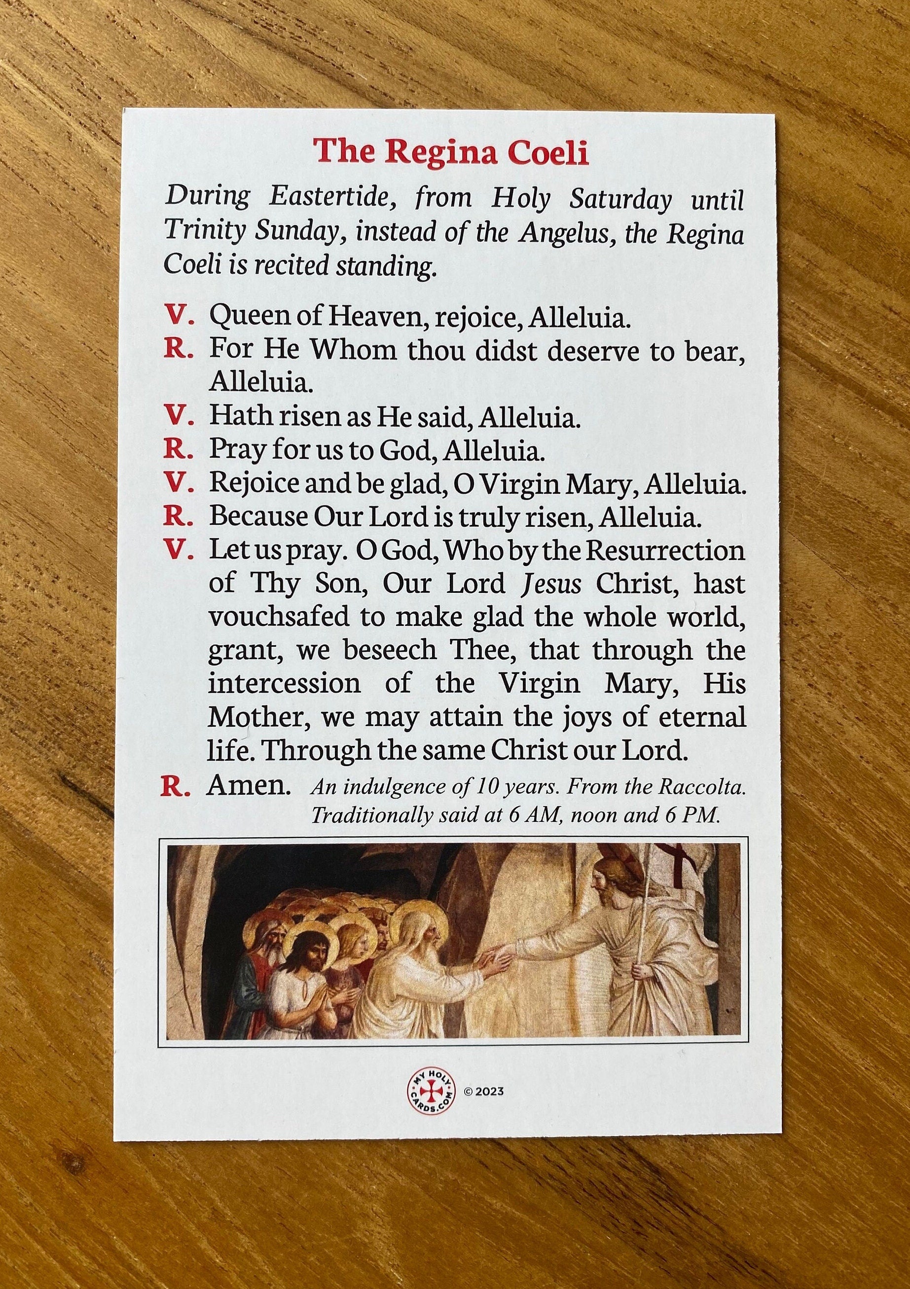 Angelus and Regina Coeli Prayer Cards: Catholic Traditional Prayers
