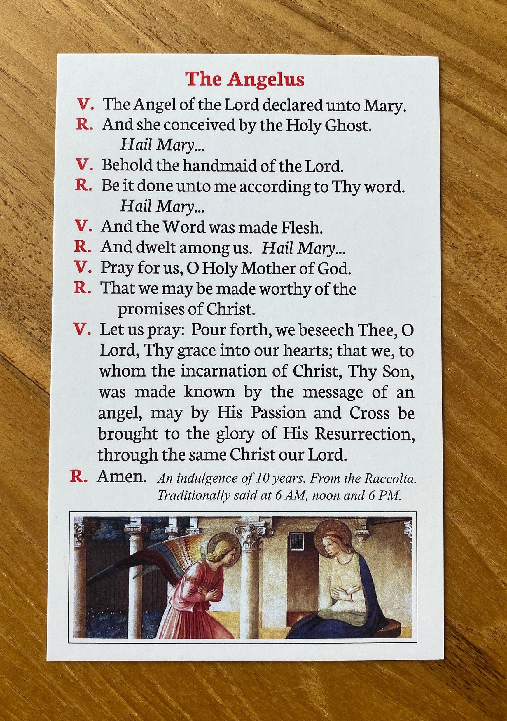 Angelus and Regina Coeli Prayer Cards: Catholic Traditional Prayers