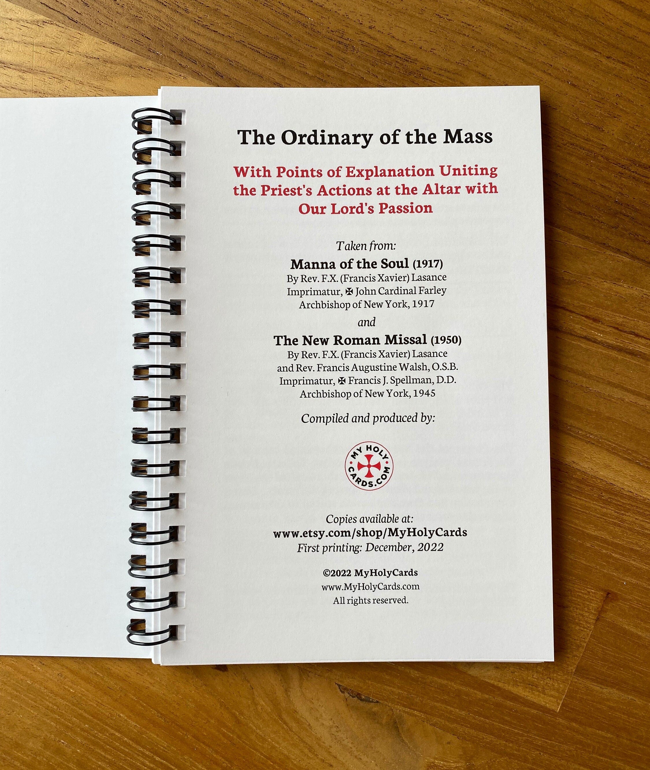 Ordinary of the Traditional Latin Mass Missal in English & Latin, Catholic, Fr. Lasance