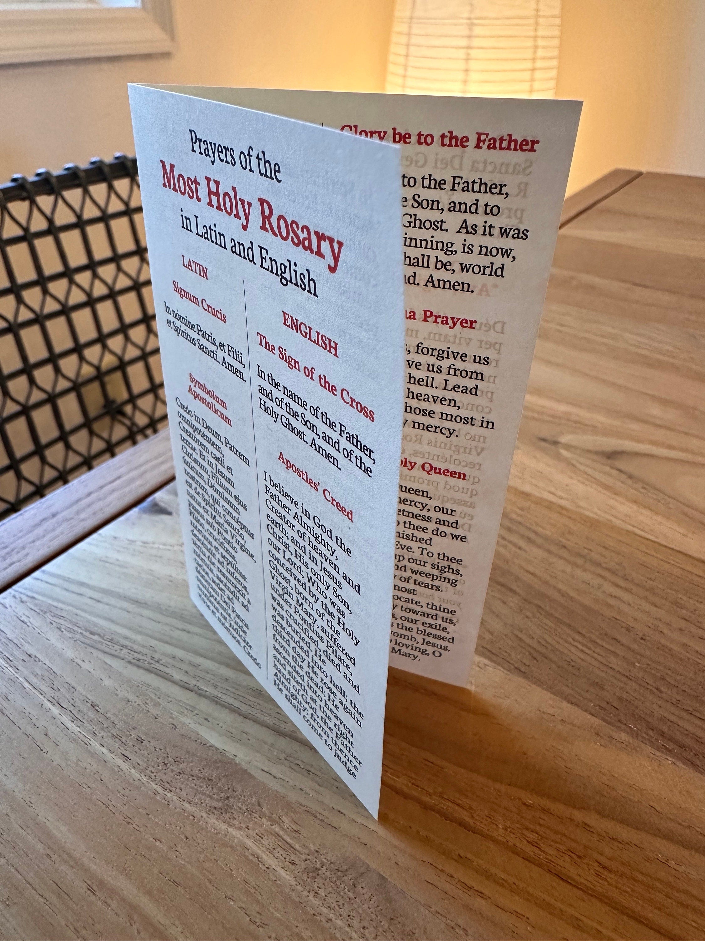 Latin English Rosary Prayers Holy Cards - Pack of 5/10/25/50/100, Catholic