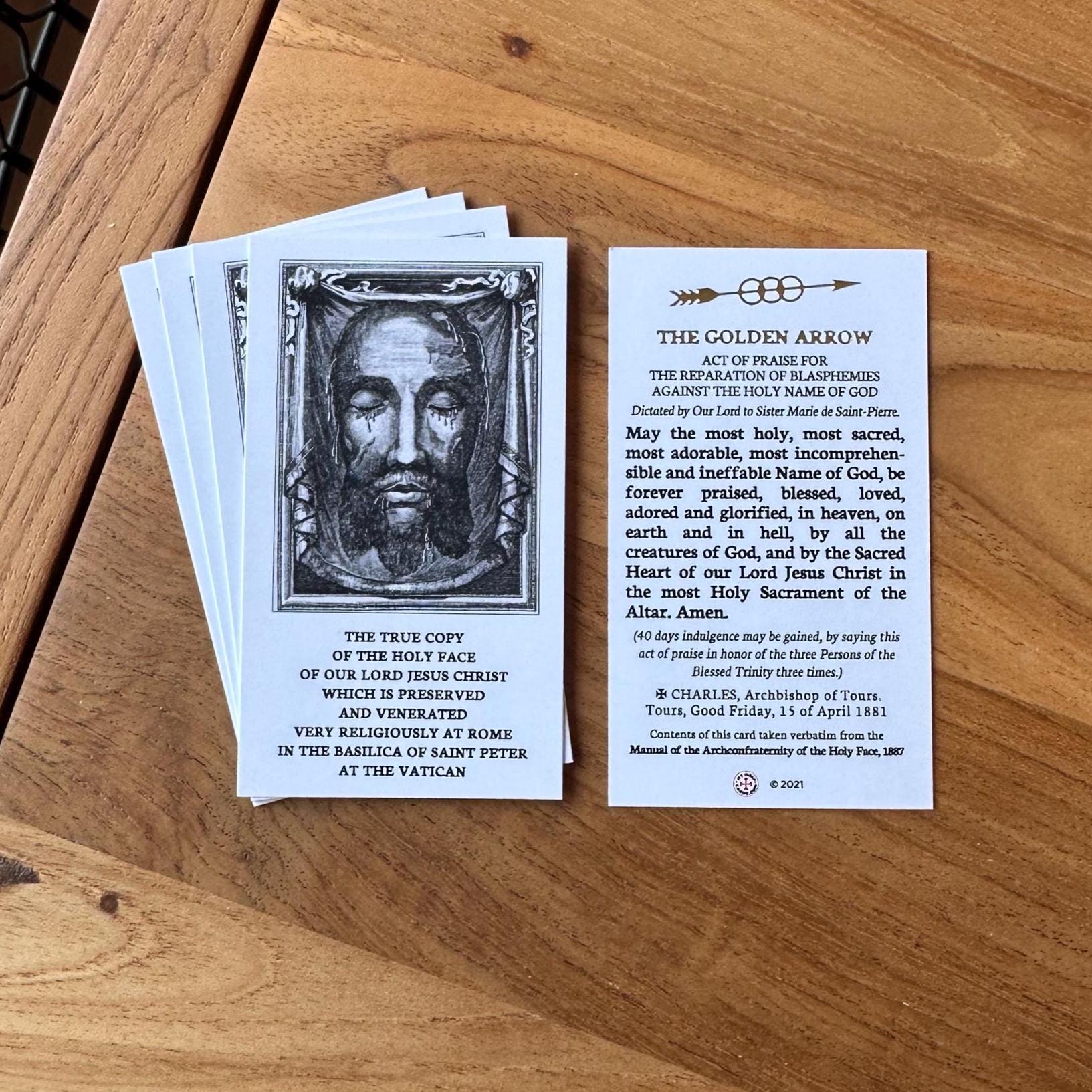 Holy Face of Jesus / Golden Arrow Prayer Holy Card with Raised Gold Foil