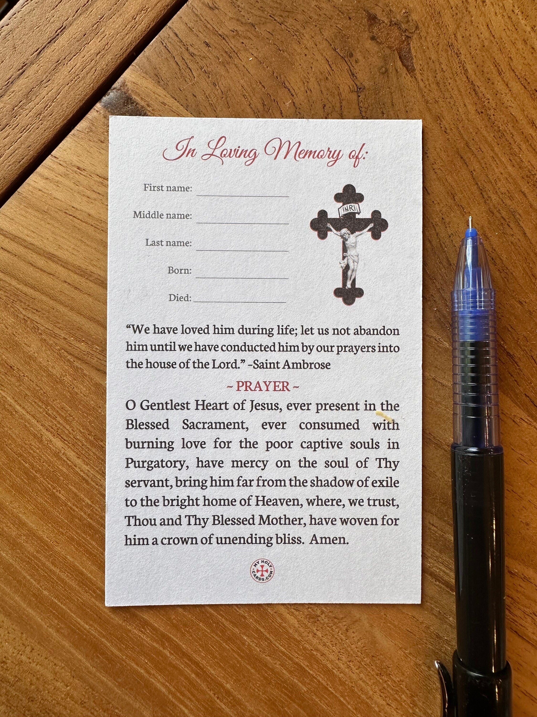 Personalized Memorial Bereavement Funeral Holy Card: FILL IN STYLE, Pack of 5/10/25/50/100